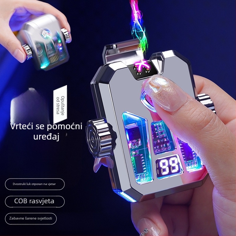 Honglin Mecha stil dvostrukog luka, ponovno punjiva zapaljka s LED lampom - metal, butan - poklon za dečka