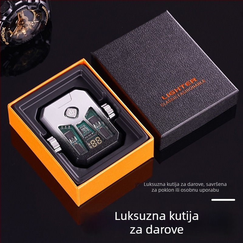 Honglin Mecha stil dvostrukog luka, ponovno punjiva zapaljka s LED lampom - metal, butan - poklon za dečka