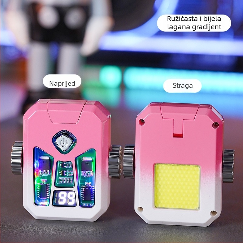 Honglin Mecha stil dvostrukog luka, ponovno punjiva zapaljka s LED lampom - metal, butan - poklon za dečka