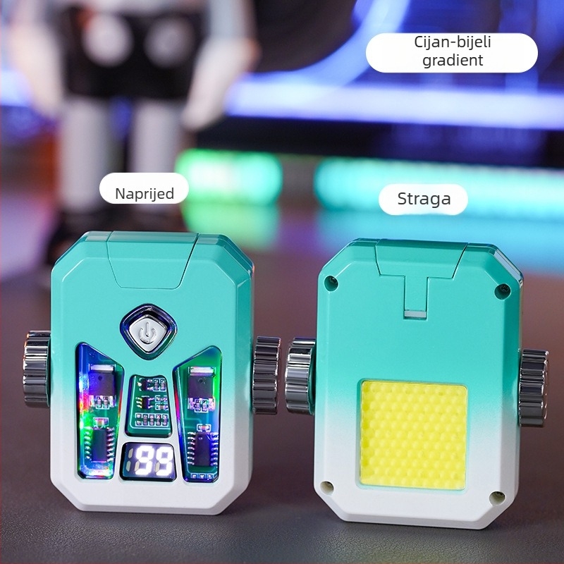 Honglin Mecha stil dvostrukog luka, ponovno punjiva zapaljka s LED lampom - metal, butan - poklon za dečka