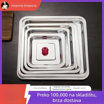 Kvadratni plitki tanjur od nehrđajućeg čelika, elektropolirana površina, jednobojni dizajn, moderni minimalistički stil, za hotele i obroke