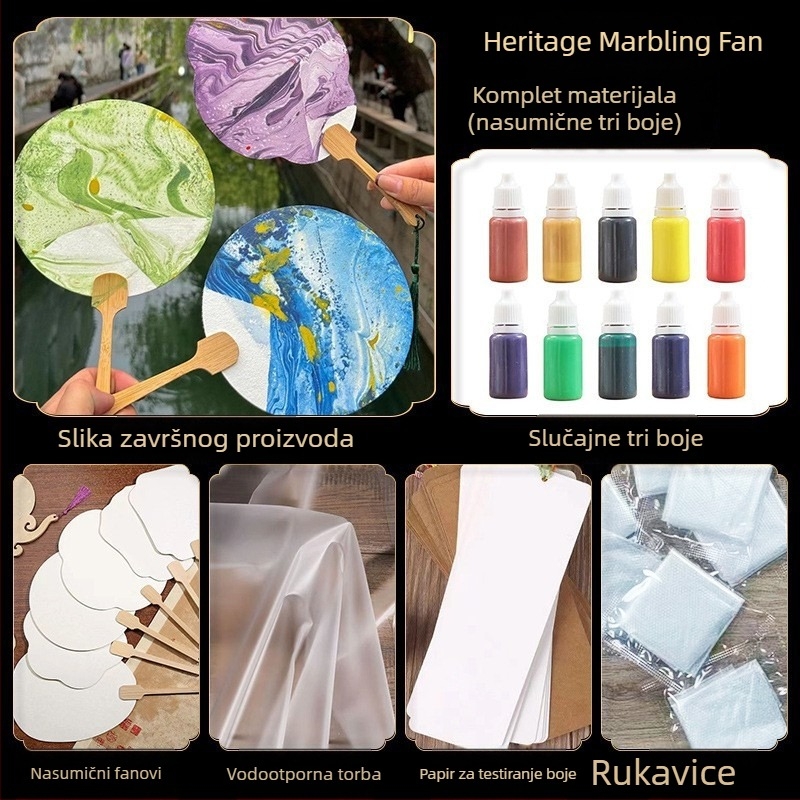 Okrugli lakirani fan - ručno izrađen, DIY mramoriranje, Baize, karton, model SZ00124, jednostavan moderan stil, prenosiv, za učenike