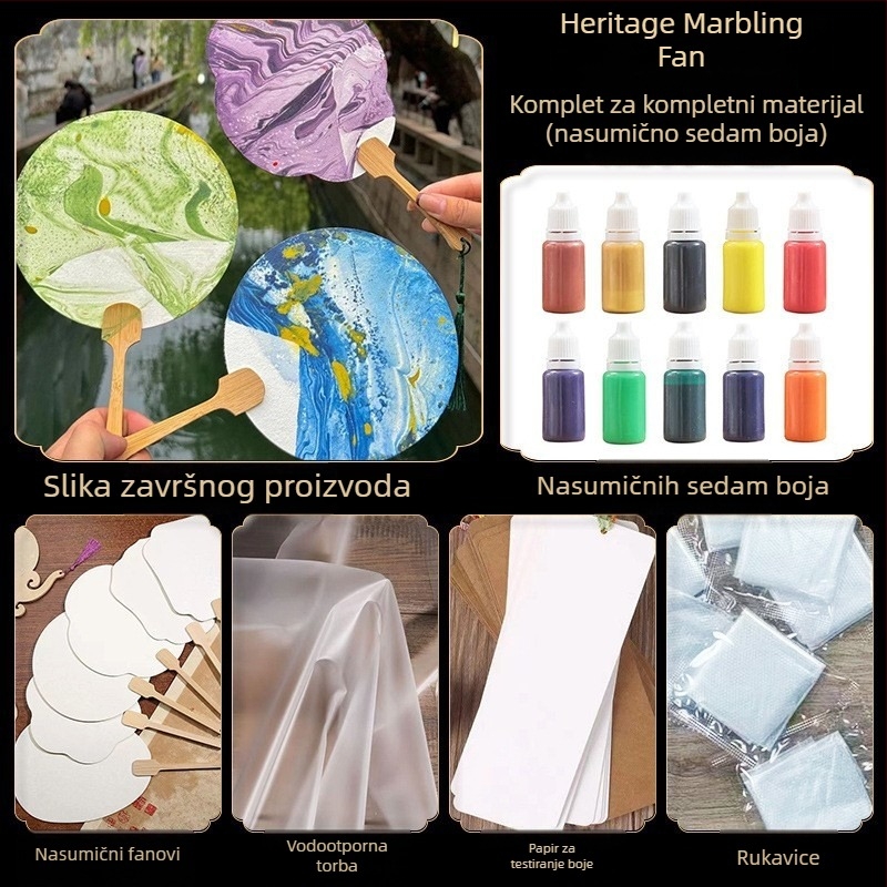 Okrugli lakirani fan - ručno izrađen, DIY mramoriranje, Baize, karton, model SZ00124, jednostavan moderan stil, prenosiv, za učenike