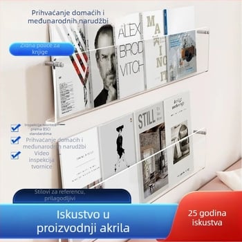 Zidna polica za knjige od prozirnog akrila, bez bušenja, podesive police, za knjige