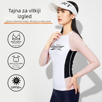 Ženski dugi rukav brzosušeći kupaći kostim, konzervativni kroj, uski, zaštita od sunca, podstava 20% Spandex, 80% Nylon, 210 g/m2, s jastučićem za prsa