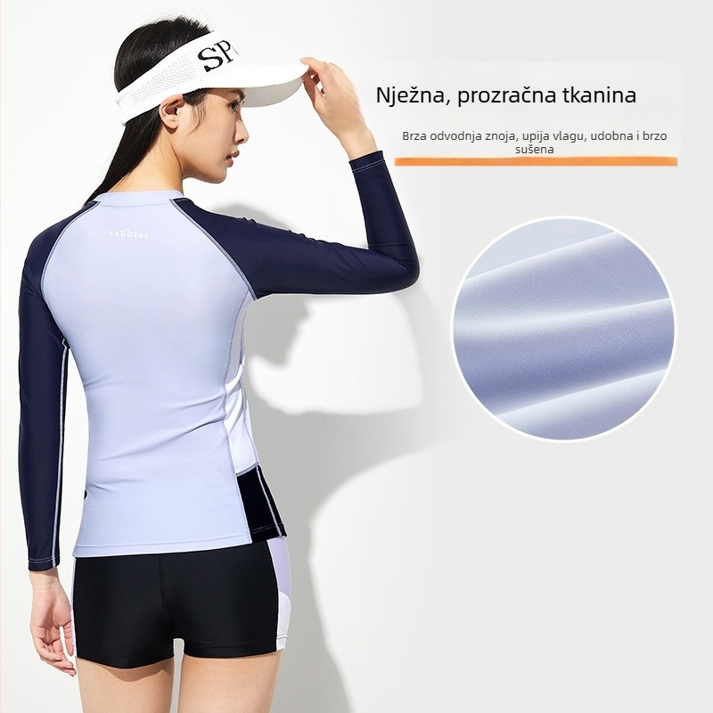 Ženski dugi rukav brzosušeći kupaći kostim, konzervativni kroj, uski, zaštita od sunca, podstava 20% Spandex, 80% Nylon, 210 g/m2, s jastučićem za prsa