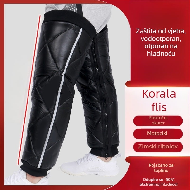 Topli koljeno navlačenje za električni motocikl s zaštitom listova od vjetra i zatvaračem na nozi; materijal: koralni fleece; za odrasle; pogodno za vožnju biciklom, zimske sportove i planinarenje