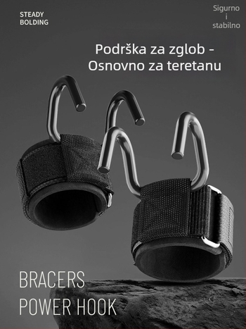Čelična fitness podrška za zglob s hvataljkama za zgibove i dizanje utega (set 50)