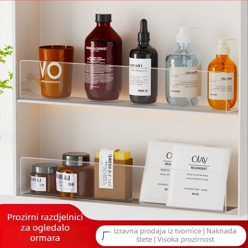 Prozirni akrilni panel za zrcalni ormarić u kupaonici, zaštita od ispadanja, bez bušenja, jednoslojni dijeljnik