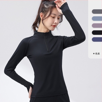 Ženski fitness top - slim-fit, brzo se suši, topao, najlon s podstavom od spandeksa, jednobojni model za jesen/zimu