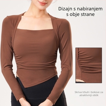 Dugi top za jogu s podrškom za prsa, prozračan najlon s elastanom, uski kroj za trčanje