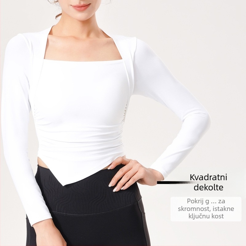 Dugi top za jogu s podrškom za prsa, prozračan najlon s elastanom, uski kroj za trčanje