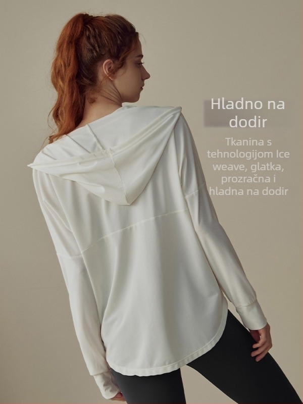 Ženska joga i fitness jakna s UV zaštitom, Nylon 85% i podstava od Spandexa 15%, jednobojna, za cijelu godinu, vanjska odjeća za trčanje