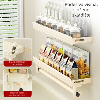 Zidni držač za kuhinjske začine, bez bušenja, aluminij visoke klase, višenamjenski, s kukama ili šipkama