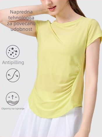 KURYOGA Ženski joga top – brzo sušeća najlonsko-spandeks mješavina, kratki rukavi, širok kroj