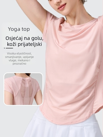 KURYOGA Ženski joga top – brzo sušeća najlonsko-spandeks mješavina, kratki rukavi, širok kroj