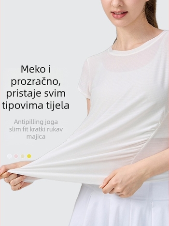 KURYOGA Ženski joga top – brzo sušeća najlonsko-spandeks mješavina, kratki rukavi, širok kroj