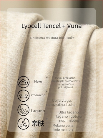 Top za bazni sloj s dugim rukavima, srednji ovratnik, uski kroj, smjesa vune i Lyocell 70-80%