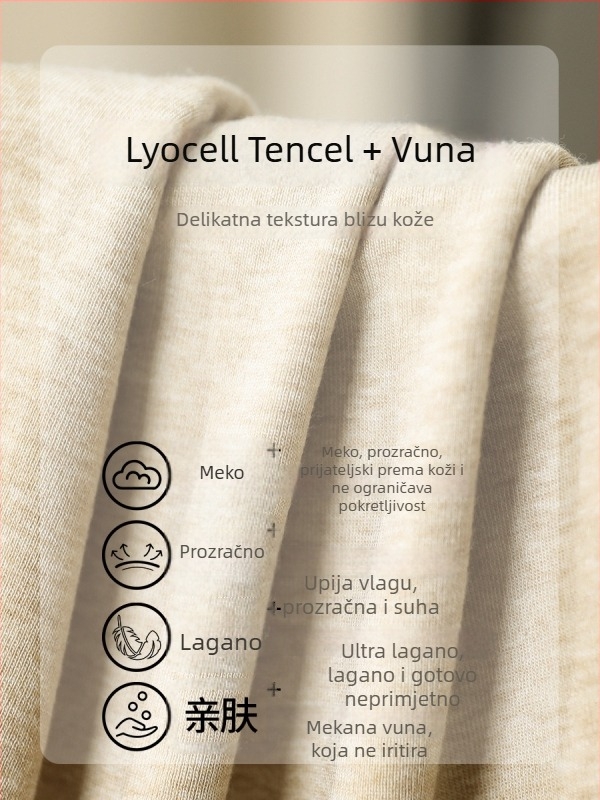 Top za bazni sloj s dugim rukavima, srednji ovratnik, uski kroj, smjesa vune i Lyocell 70-80%