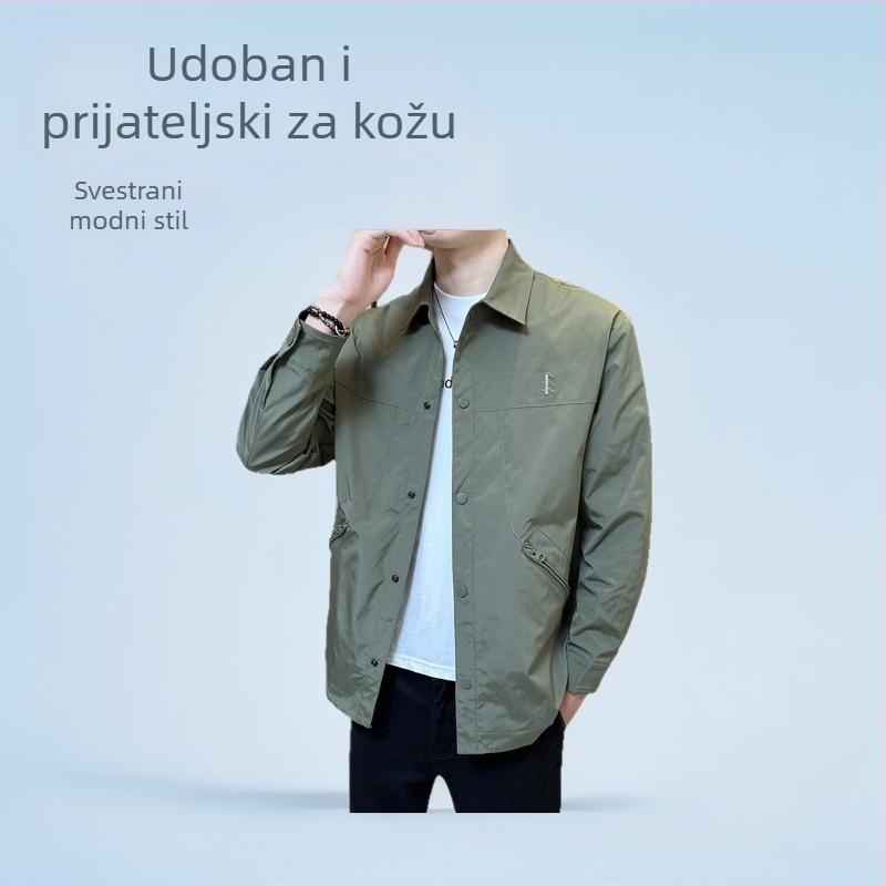 Muško poslovno sako s prozračnom, vodootpornom i vjetrovnom tkaninom; glavna tkanina: poliester smjesa; podstava: poliester