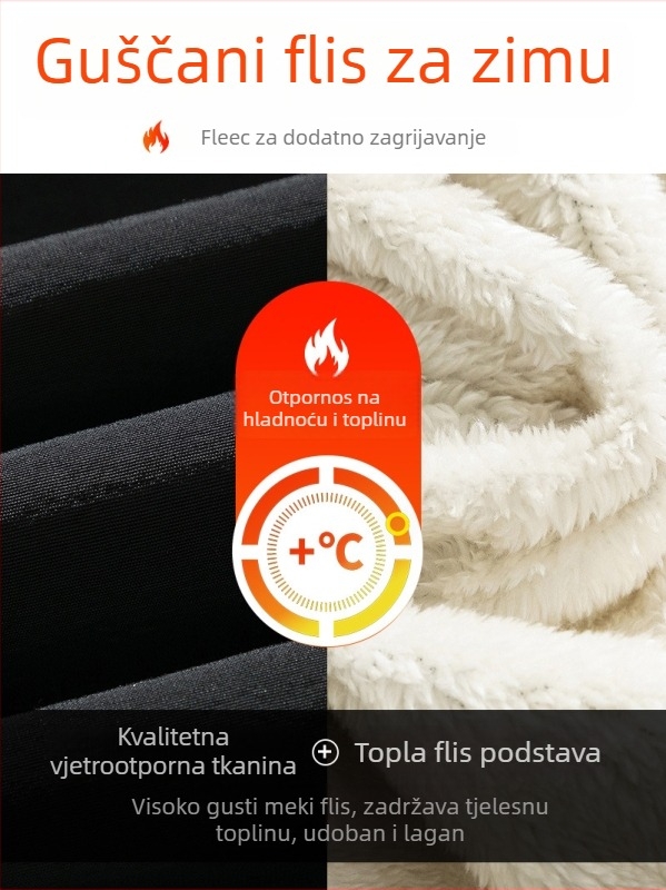 Muške zimske hlače s flis podstavom, ležeran ravnog kroja, srednji pojas, duge hlače, s vezanjem