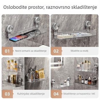 Držač za kupaonicu s usisnom čašom, plastični, 1 razina, montaža bez bušenja, pogodna za kupaonicu, kuhinju i praonicu