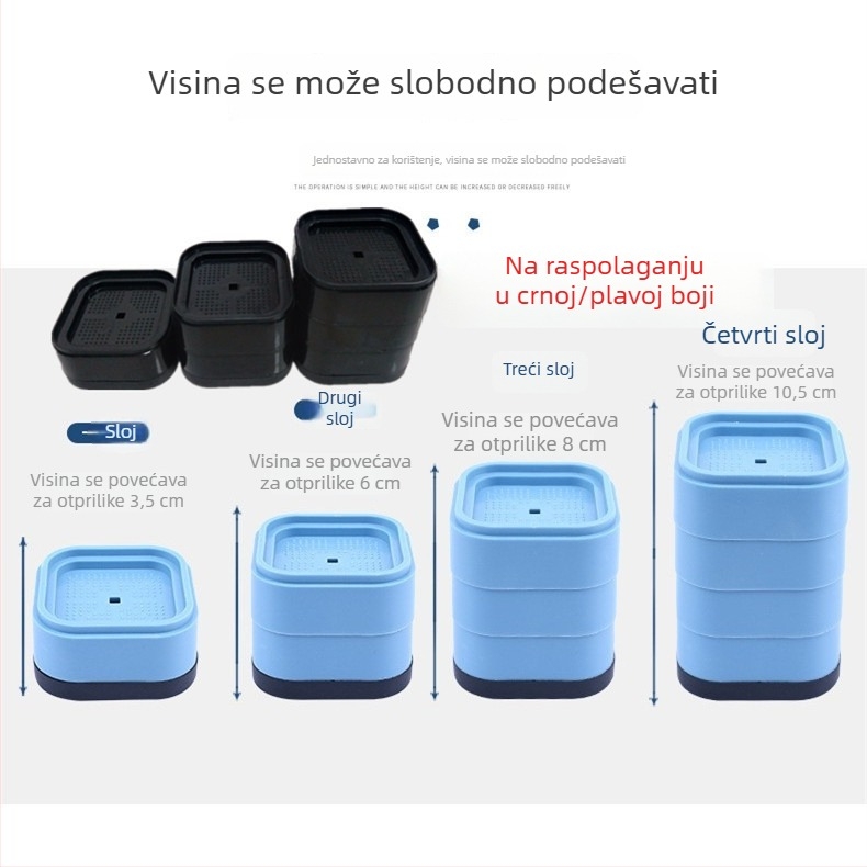 Univerzalna podloga za noge perilice rublje – protuklizna, apsorpcija udara, povećanje visine, otporna na vlagu, plastična osnova bubnja