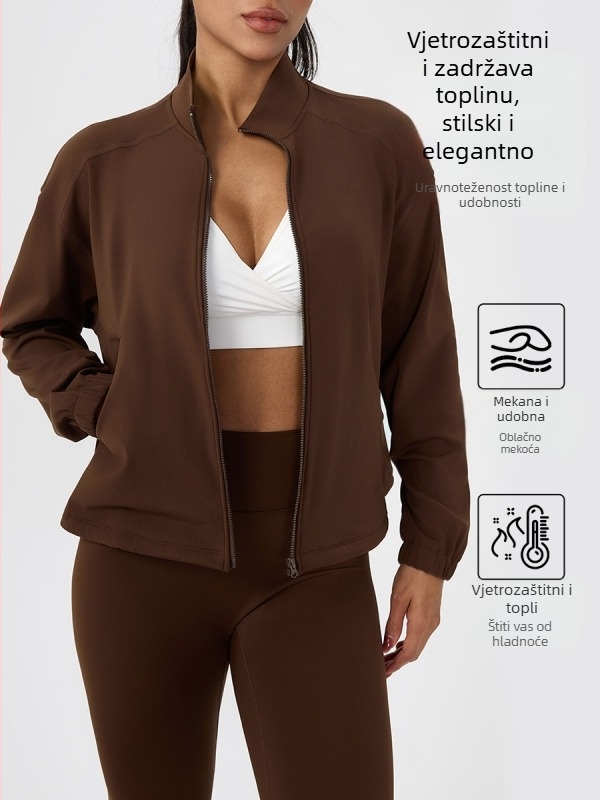 Ženska flis joga jakna, labav kroj, dugi rukavi, duljina do struka, topla flis podstava, materijal 80% poliester + 20% elastan