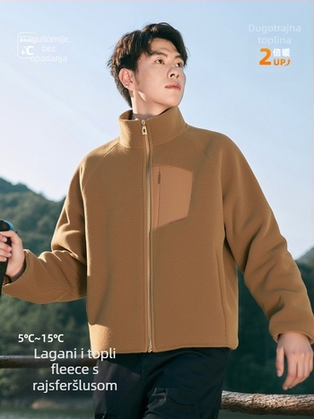 Muška flis majica s stojećim ovratnikom - otvoreni stil košulje, toplo za jesen i zimu