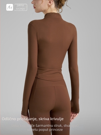 Ženska joga jakna, dugi rukav, bokova duljina, tkanina poliamid-spandeks, sastav 75% najlon, 25% spandeks, visoka elastičnost