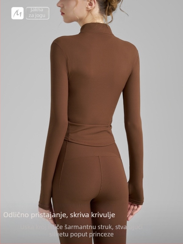 Ženska joga jakna, dugi rukav, bokova duljina, tkanina poliamid-spandeks, sastav 75% najlon, 25% spandeks, visoka elastičnost