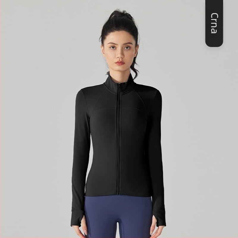 Ženska jakna s flis podstavom, vanjska tkanina od najlona i velura, stojeći ovratnik, prednji zatvarač.