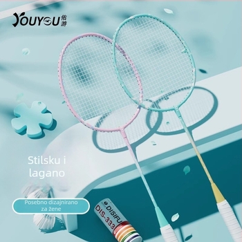 Raketa za badminton Youyou — okvir od aluminijske legure, najlonske žice, 95–100 g, za amatere i juniore, srednja čvrstoća šipke