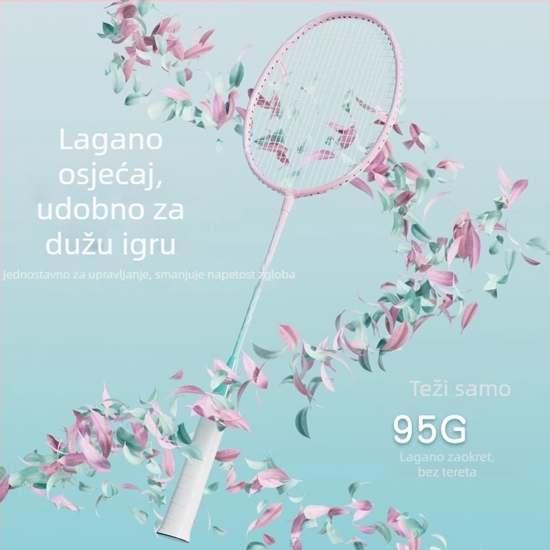 Raketa za badminton Youyou — okvir od aluminijske legure, najlonske žice, 95–100 g, za amatere i juniore, srednja čvrstoća šipke