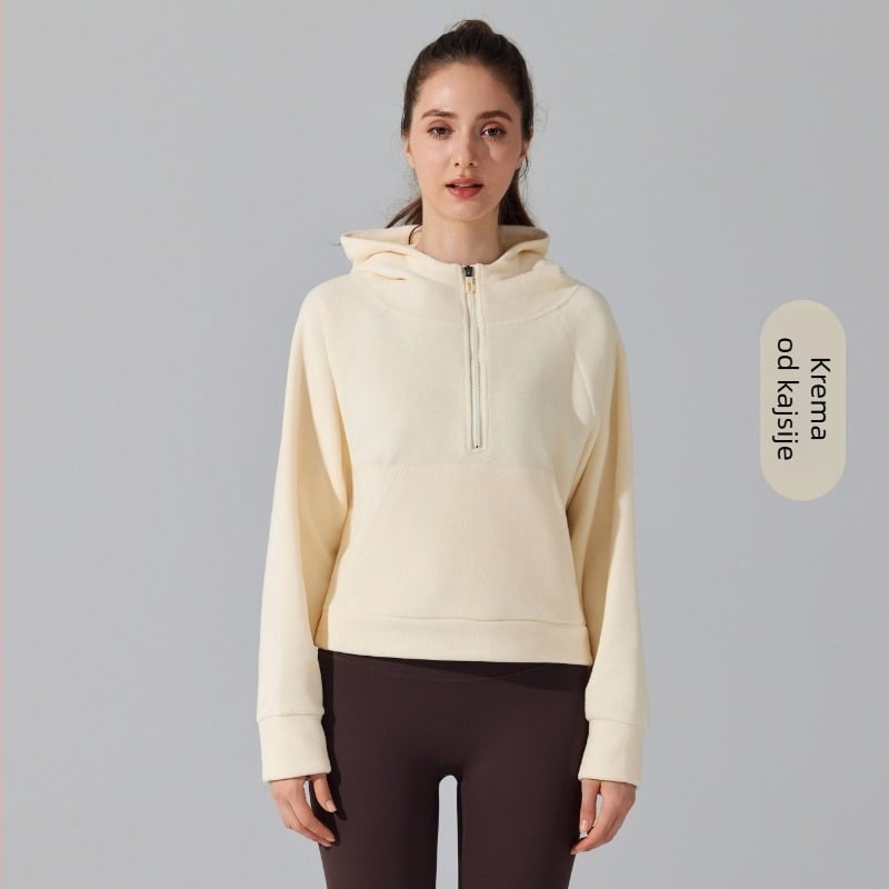 Joga jakna s kapuljom, fleece unutra, prednji zatvarač, Ao-grain baršunasta tkanina, dugi rukavi