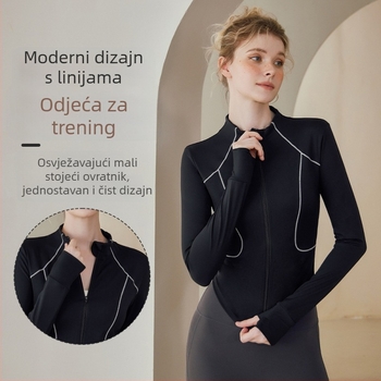 Ženska joga jakna – slim fit, dugi rukav, prozračna, dvostruko brokat tkanina, 75% najlona 25% spandeksa
