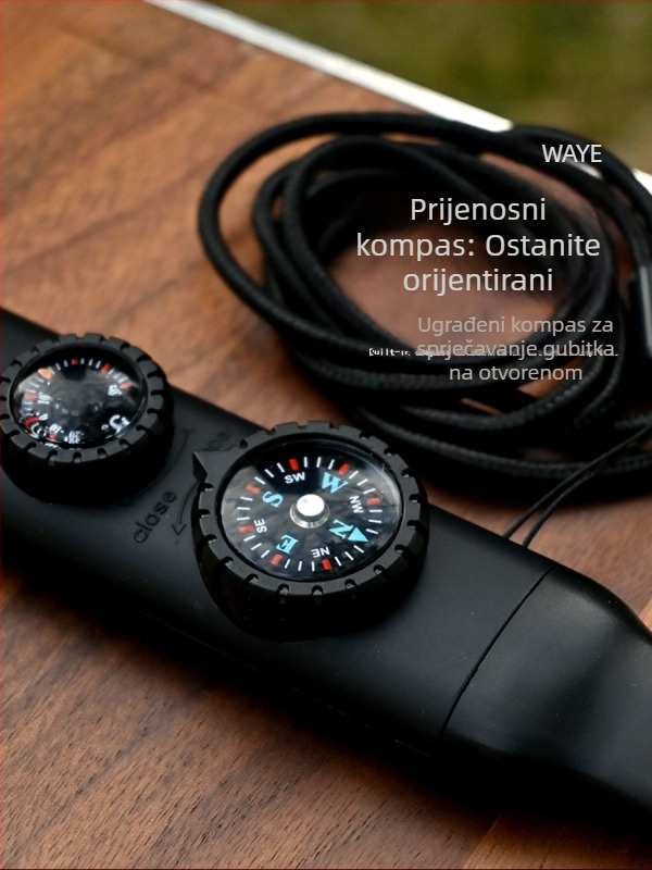 Crooked Wild Vanjska 7-u-1 zviždaljka za preživljavanje sa LED svjetlom, termometrom i kompasom