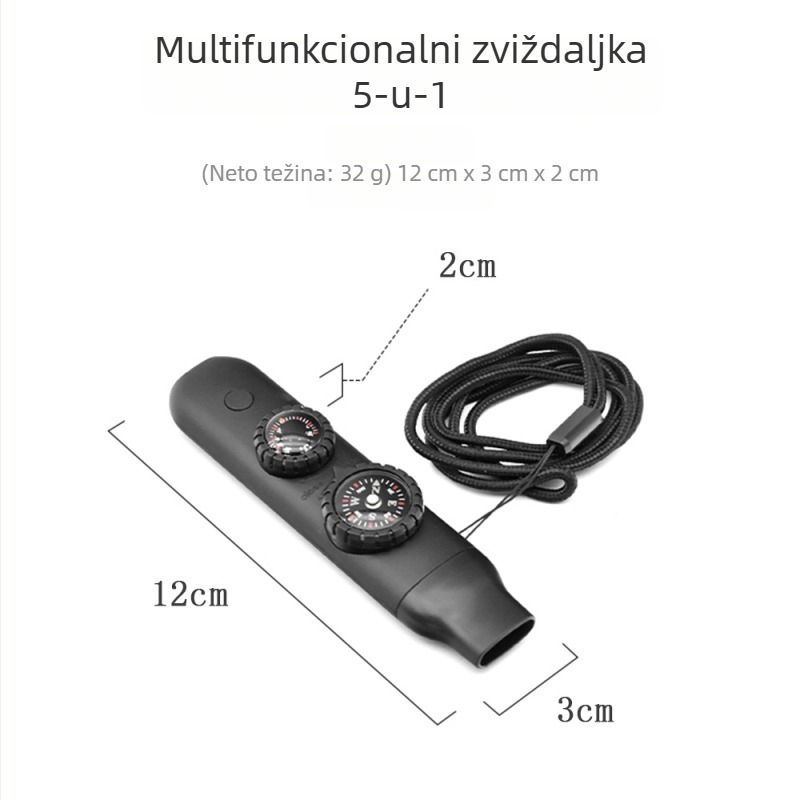 Crooked Wild Vanjska 7-u-1 zviždaljka za preživljavanje sa LED svjetlom, termometrom i kompasom