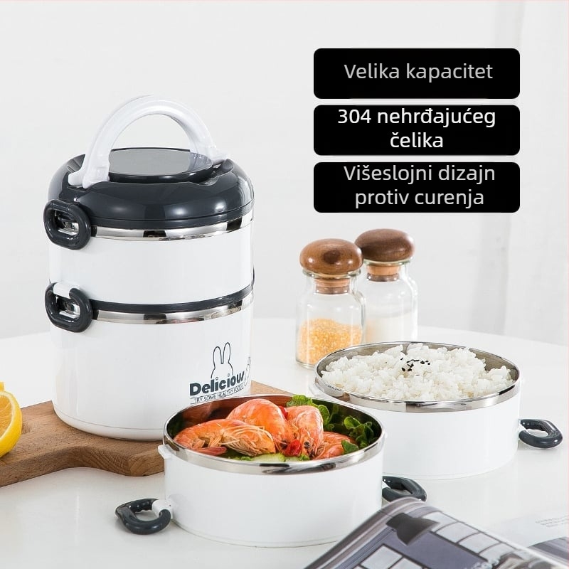 Izolirana kutija za ručak od nehrđajućeg čelika 304, okruglog oblika, višeslojna konstrukcija (3- ili 4-slojna)
