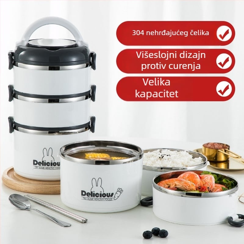 Izolirana kutija za ručak od nehrđajućeg čelika 304, okruglog oblika, višeslojna konstrukcija (3- ili 4-slojna)