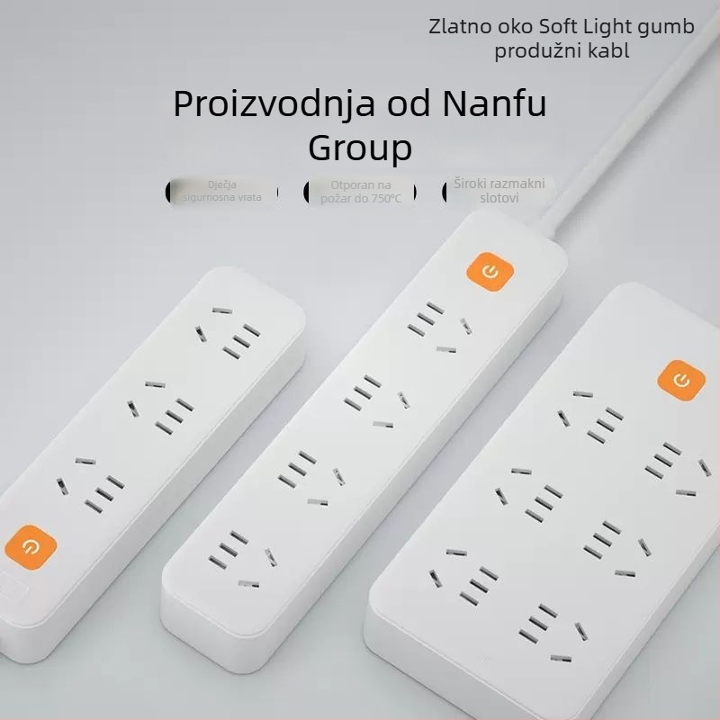 Nanfu produživač s novim nacionalnim standardom, dugi kabel, višestruke utičnice, za dom i studentski dom