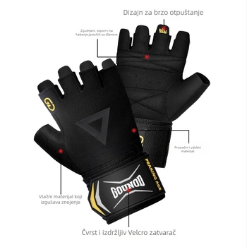 Poluprstne fitness rukavice s zaštitom dlana — poliester, za trening s bućicama i šipkama, protuklizne, kutija 100 kom