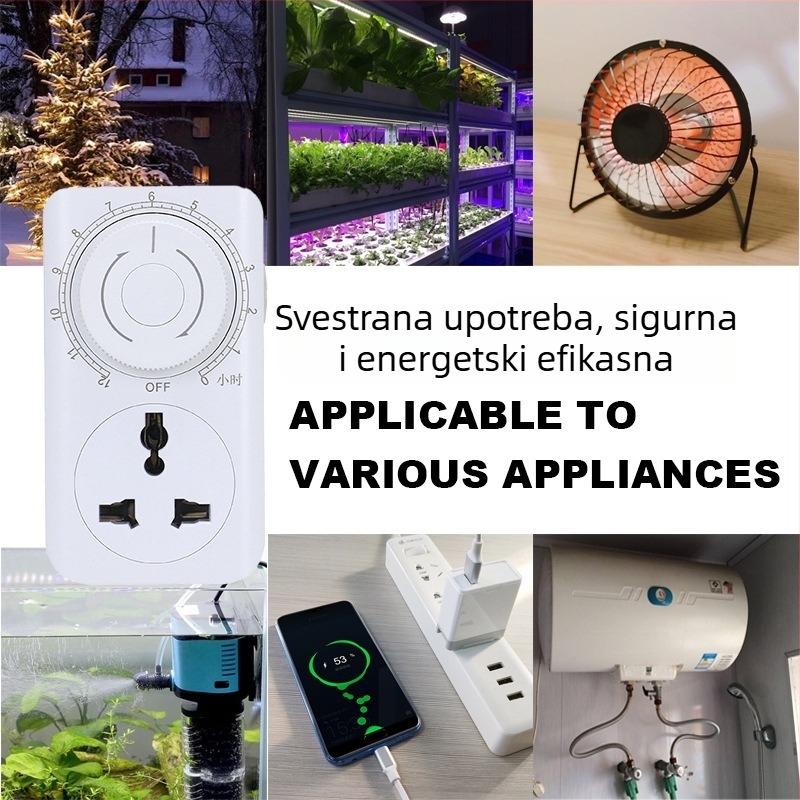 Utičnica s 12-satnim tajmerom i uzemljenjem – univerzalna utičnica, zaštita pri punjenju i prekidač