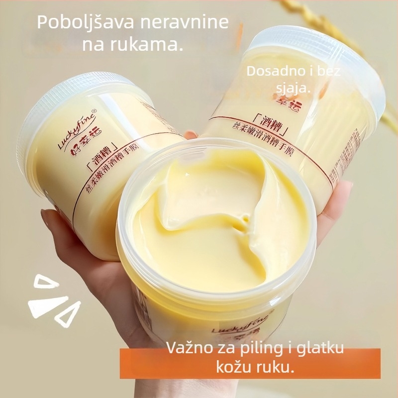 Luckyfine Maska za ruke s Sake Lees – Krema, 330 g; Sastojci: Job's Tears, Sake Lees; Djelo: Hidratacija, Vlaženje, Učvršćivanje