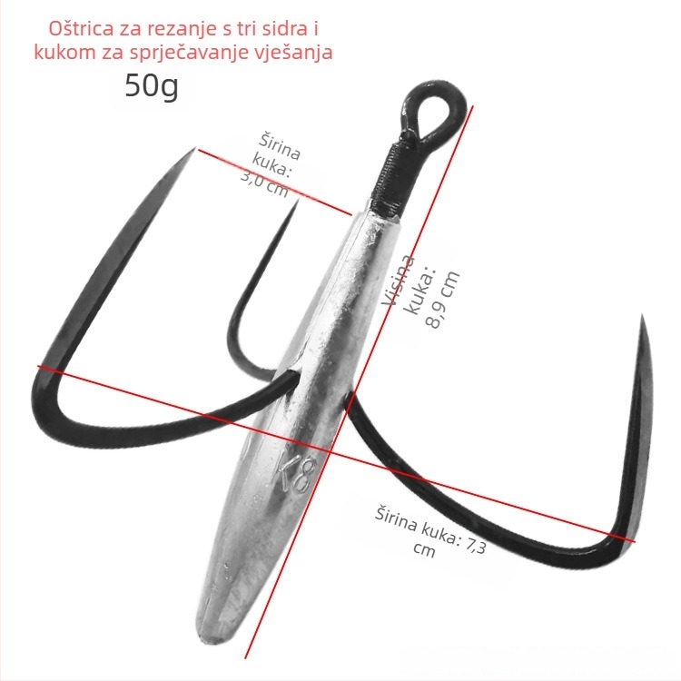Conch Lead Anchor Hooks, Three-Claw, No Barbs, 200 pcs, River/Lake Fishing