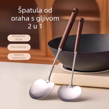 Kuhinjska lopatica od 304 nehrđajućeg čelika, drška od drveta, neprijanjajuća površina, otporna na toplinu, duga drška