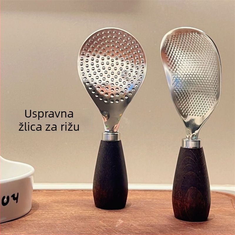 Žlica za rižu s drvenom drškom i nehrđajućim čelom, uspravni držač, otporna na visoke temperature, za električni kuhalo riže