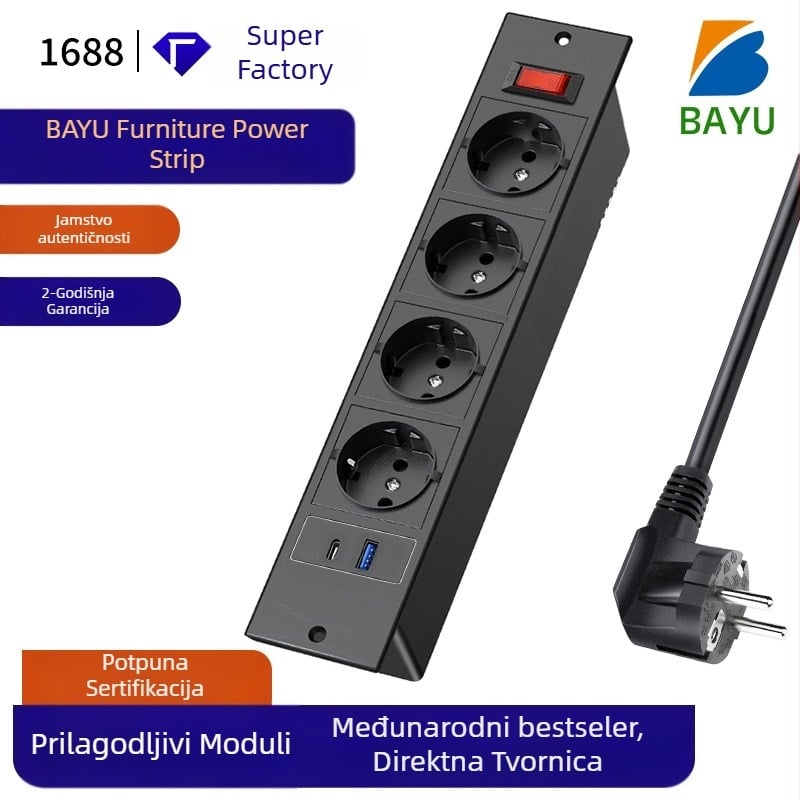 Europski stolni produžni kabel sa 4 utičnice i PD20W brzim punjenjem