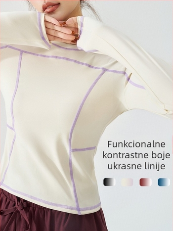 KURYOGA Ženski dugi rukav Slim-Fit trening top — vanjska tkanina Nylon 25% Spandex; podstava Nylon 75% Spandex; za fitness, trčanje, jogu; lansiranje 2025