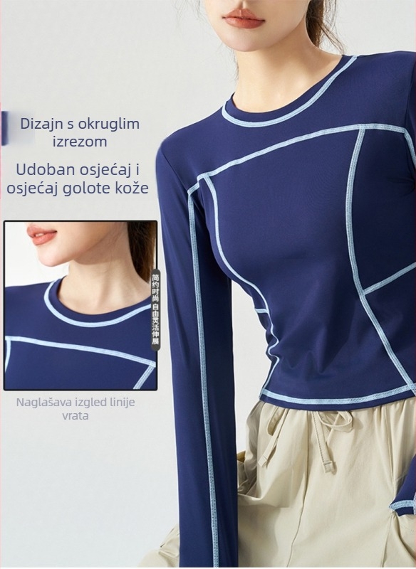 KURYOGA Ženski dugi rukav Slim-Fit trening top — vanjska tkanina Nylon 25% Spandex; podstava Nylon 75% Spandex; za fitness, trčanje, jogu; lansiranje 2025